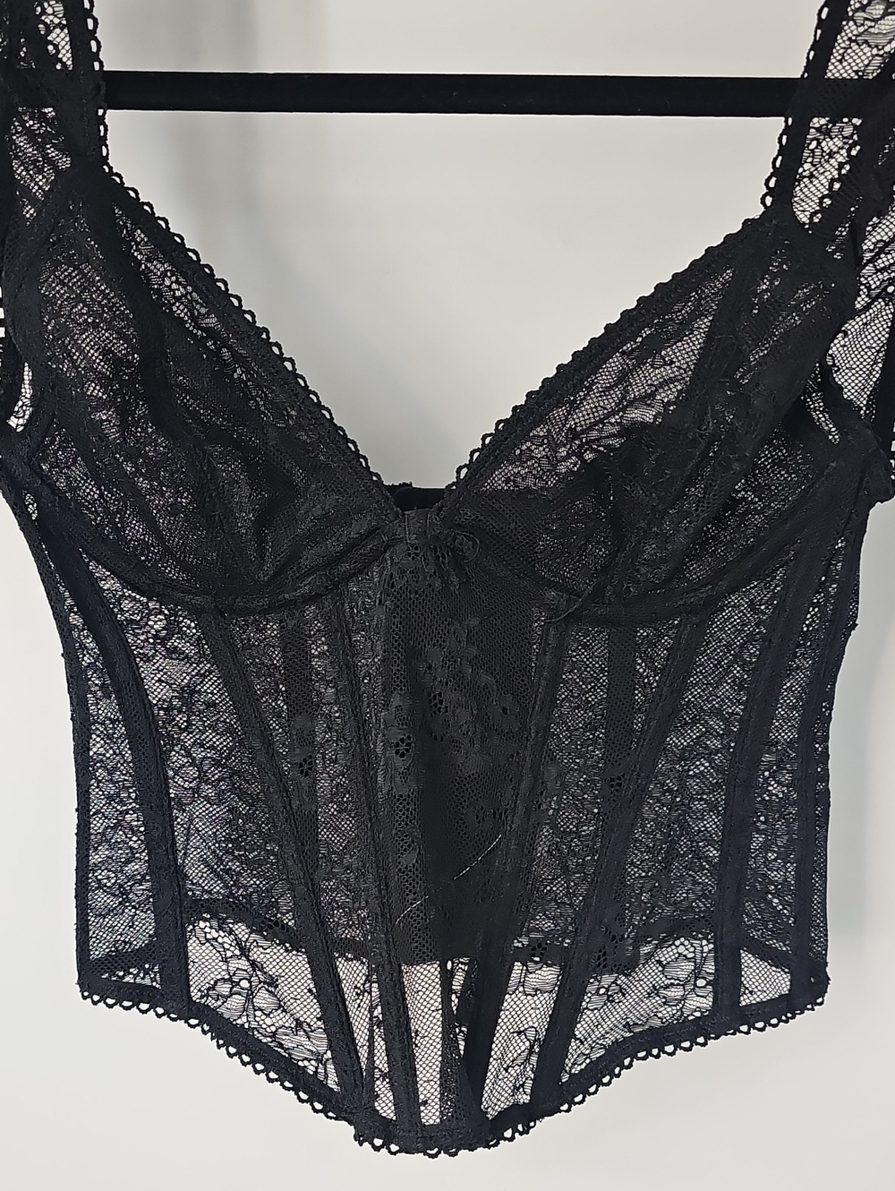 Urban Outfitter Black Sheer Lace Bustier wBoning Thick Straps Sexy Elegant Glam - Picture 8 of 11